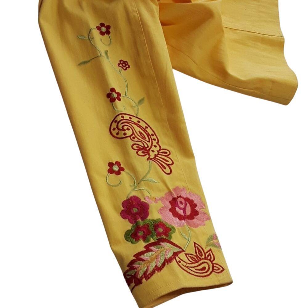 Womens Sz S Yellow Red Embroidered Cow Girl Y2K 90s Western Denim Jacket - Picture 6 of 13